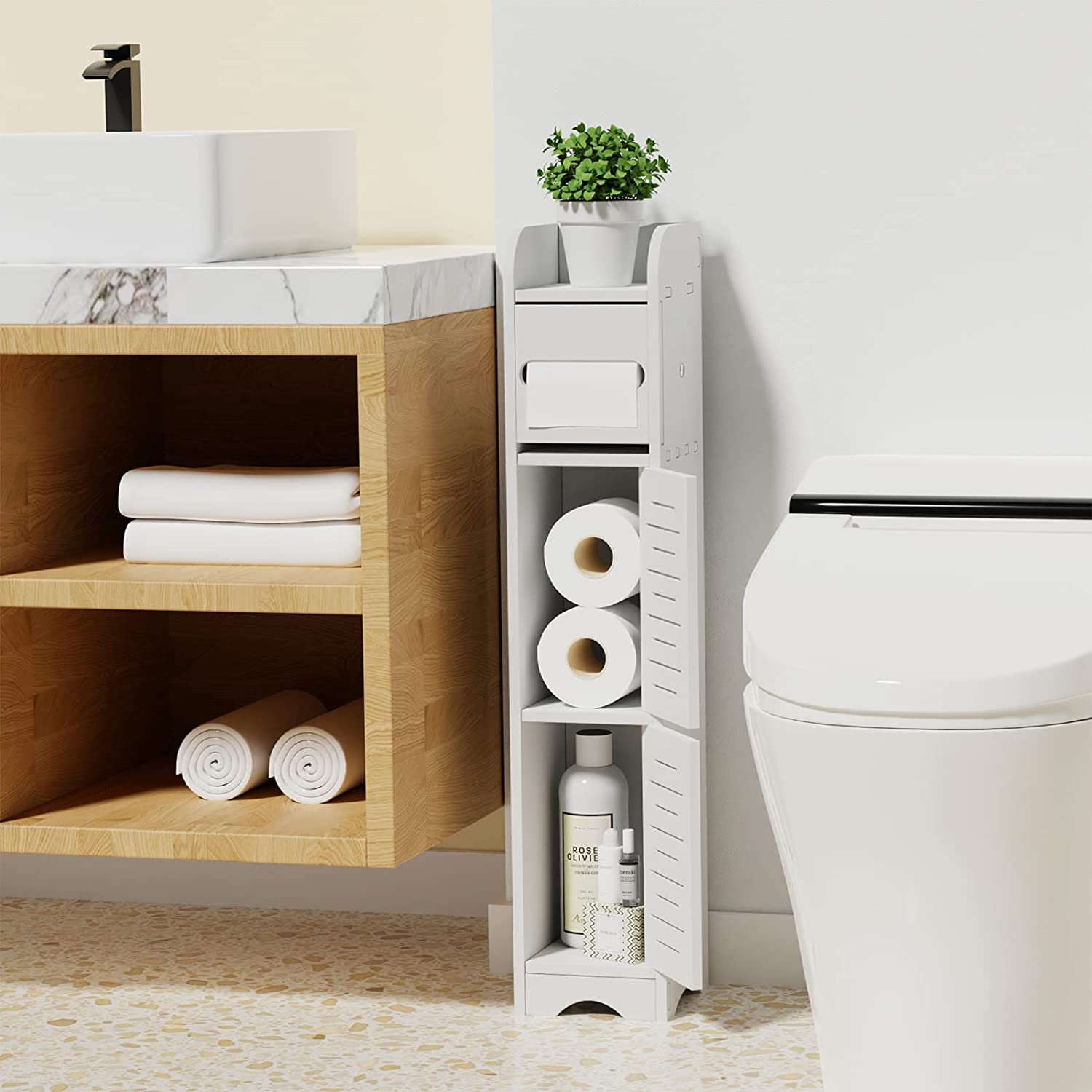 Small Bathroom Storage Toilet Paper Organizer for Small Space Corner and Small Bathroom