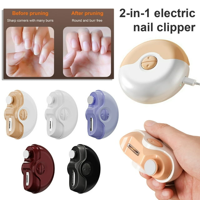 Electric Nail Clipper Polisher with LED Light 2-Speed Rechargeable 2-In-1 Automatic Fingernail File Baby Kids Adults Seniors Manicure Trimmer