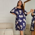 thumbnail image 2 of Baywell Plus Size Nightgown Women Short Sleeve Ice Silk Nightdress Sleepwear Floral Print House Dress Loungewear Crew Neck Sleep Dress Nightshirt, Summer Loose Fit Casual Midi Dress for Women XL-5XL, 2 of 6