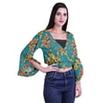 thumbnail image 3 of Moomaya Printed Womens Crop Top Wrap Style Top Wear Ruffle Long Sleeve Casual Summer Blouse, 3 of 6