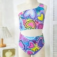 thumbnail image 6 of Bainana Adorable Girls One-Pieces Swimsuit Heart Print One Shoulder Sleeveless Romper Swimwear With Hollow Out Design Cute Fashion Toddler Girls Beach Pool Party Wear Multicolour Size 4-5 Years, 6 of 8