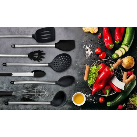 - Lowest Price Ever!!! Kitchenvare 8 Piece Stainless Steel Silicone Kitchen Cooking Utensil Set-Black