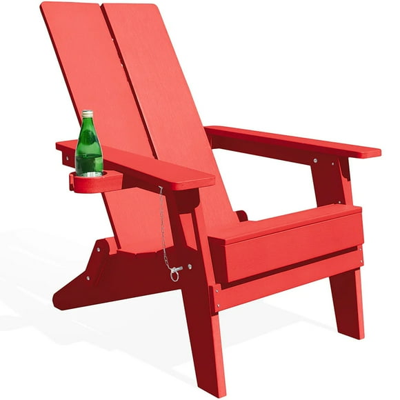 Chaise Adirondack Moderne Hanches Chaise Pliante d'Extérieur en Plastique avec Porte-Gobelet, pour Patio Jardin Cour au Bord de la Piscine, Rouge