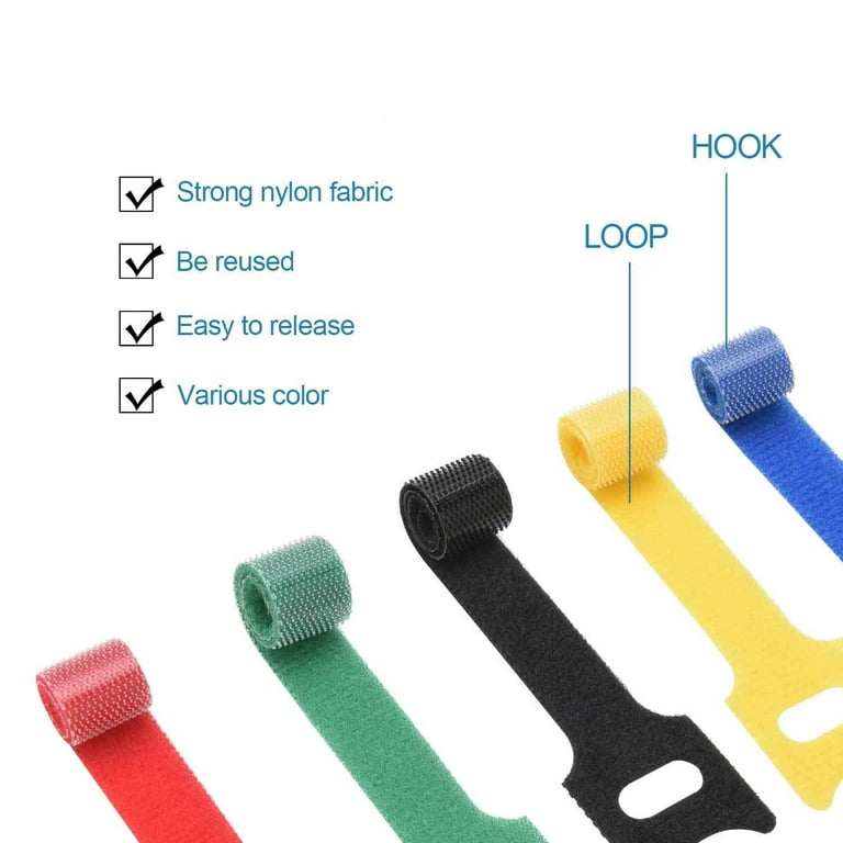 Hmrope 60PCS Fastening Cable Ties Reusable, Premium 6-Inch Adjustable Cord  Ties, Microfiber Cloth Cable Management Straps Hook Loop Cord Organizer Wire  Ties Reusable (Black Colors)