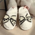 thumbnail image 2 of Cute Bow Fuzzy Slippers for Women, Womens Memory Foam Fluffy Warm Cozy Indoor House Shoes White, 2 of 9