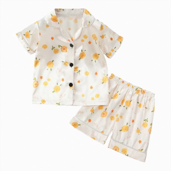 dmqupv Little Girl Pajamas Kids Satin Pajamas Sets Baby Girl Silk Sleepwear 2 Piece Short Sleeve Loungewear Clothes Set Yellow,4-5 Years