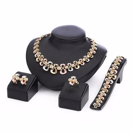Women Necklace Jewelry Set Gold Plated Crystal African Style for Costume Fashion Party