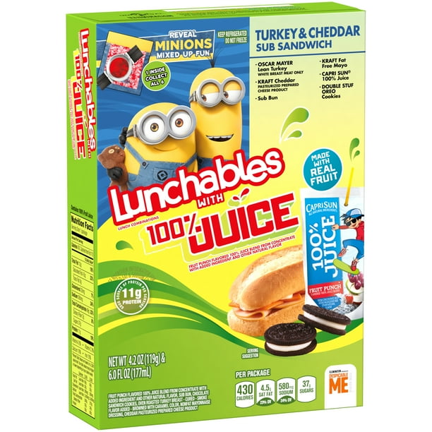 Lunchables Turkey & Cheddar Sub Sandwich with 100 Juice, 10.2 oz Box
