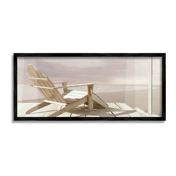 Stupell Industries Chair Overlooking Beach Landscape Photography Black Framed Art Print Wall Art, 24 x 10