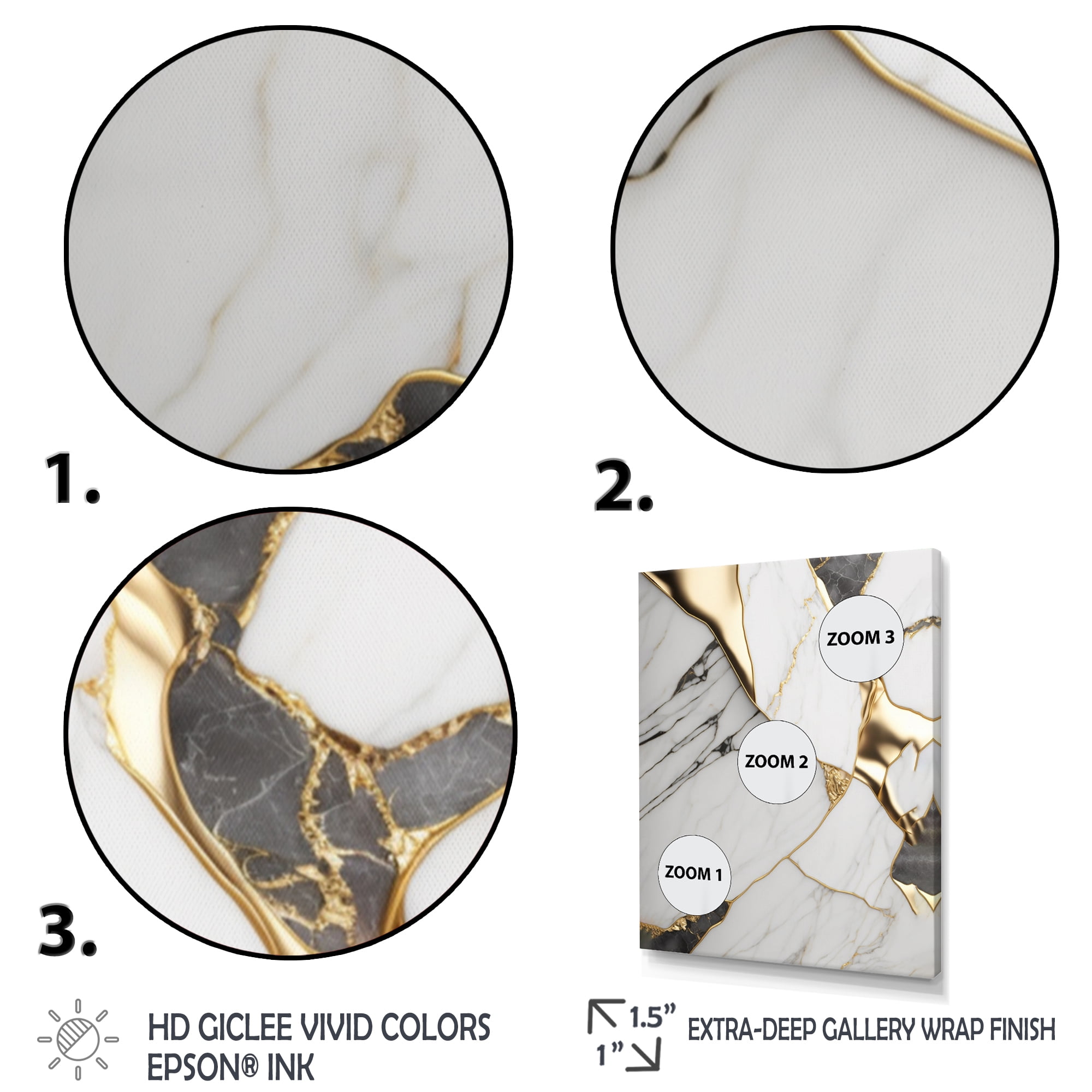 Designart Abstract Geode Marble White And Gold I Canvas Wall Art