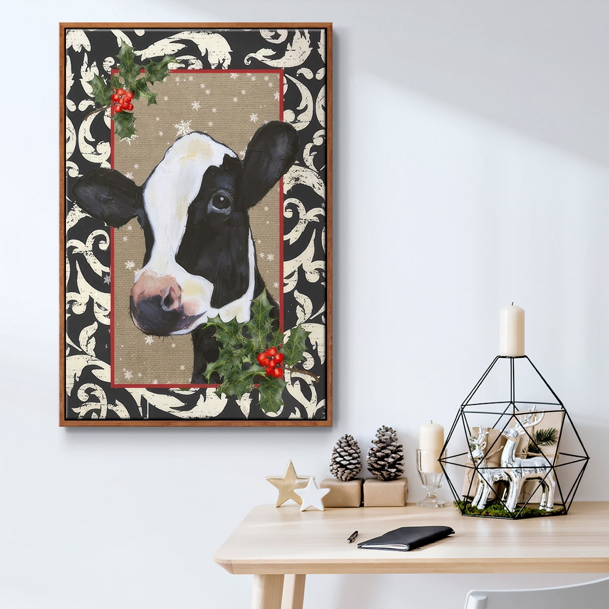 County Christmas Farm I - Framed Gallery Wrapped Holiday Canvas - 17 x 25 - Rosewood Frame