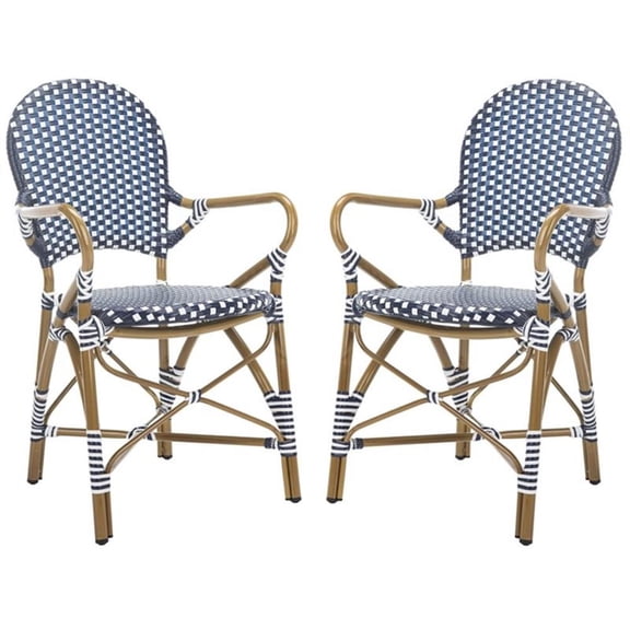 Pemberly Row Wicker Patio Dining Side Chair in Navy (Set of 2)