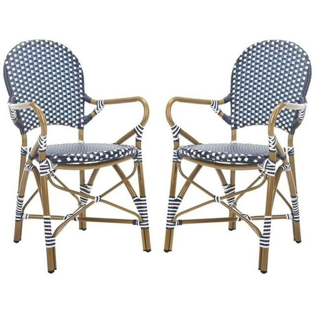 Pemberly Row Wicker Patio Dining Side Chair in Navy (Set of 2)