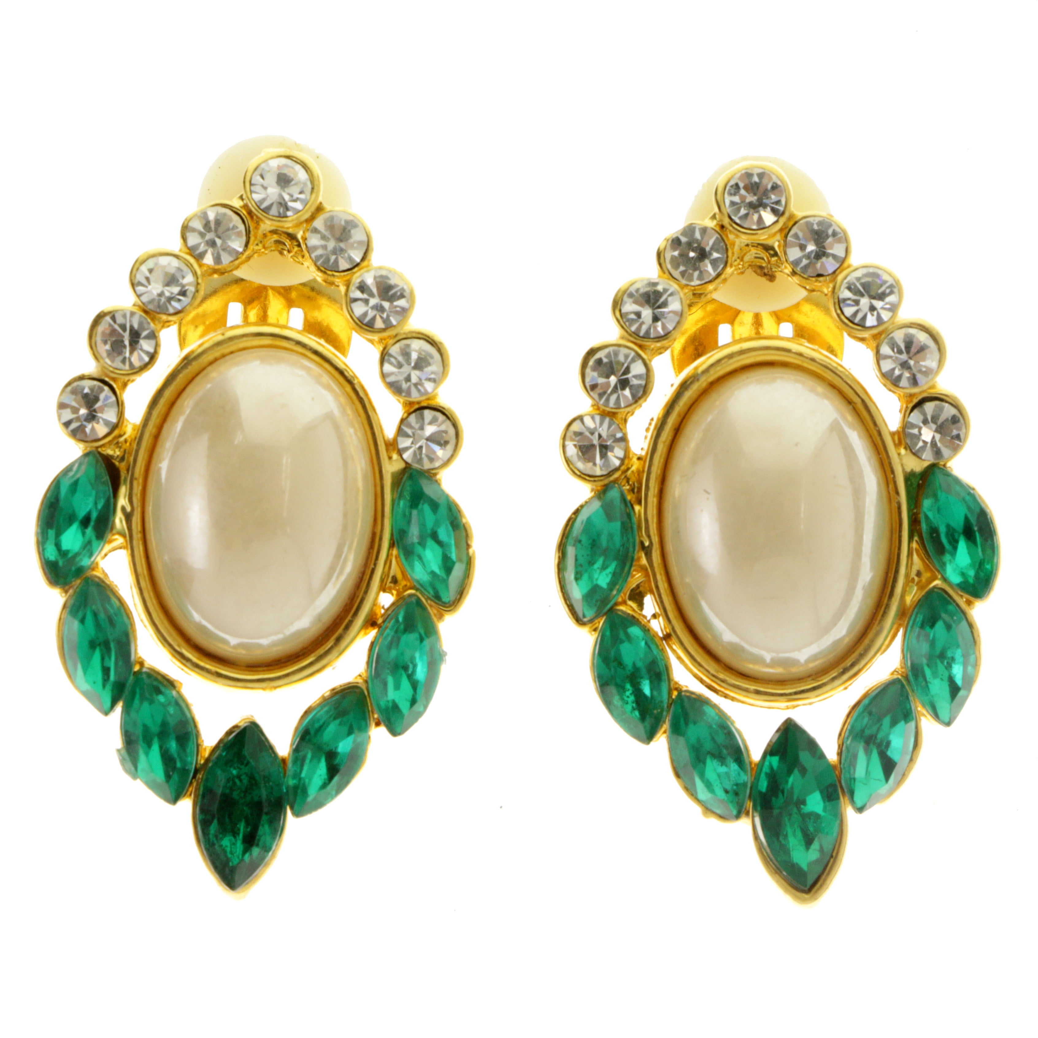 Colorful & Gold-Tone Colored Metal Clip-On-Earrings With Faceted Accents #LQC397 
