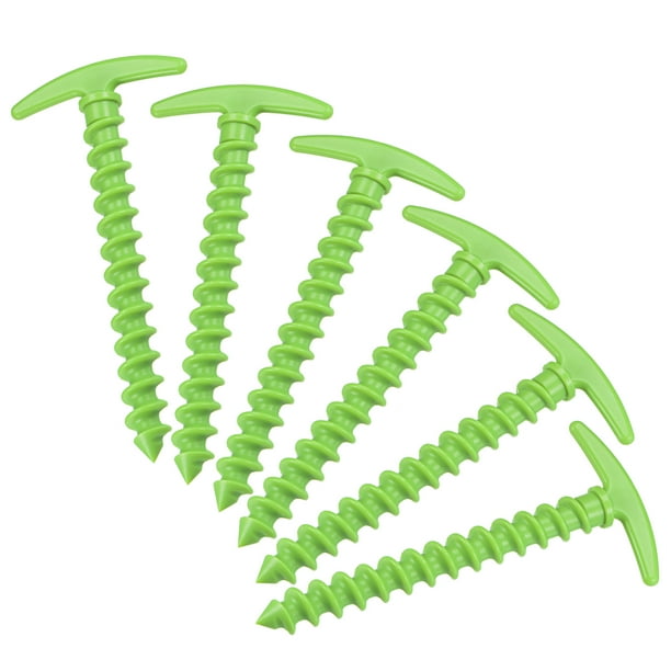 Carpa Estacas T Forma Espiral Plástico Tierra Clavijas 14,5 cm/5,7 Pulgada para Exterior Campamento Toldo Lona, Verde Paquete de 6