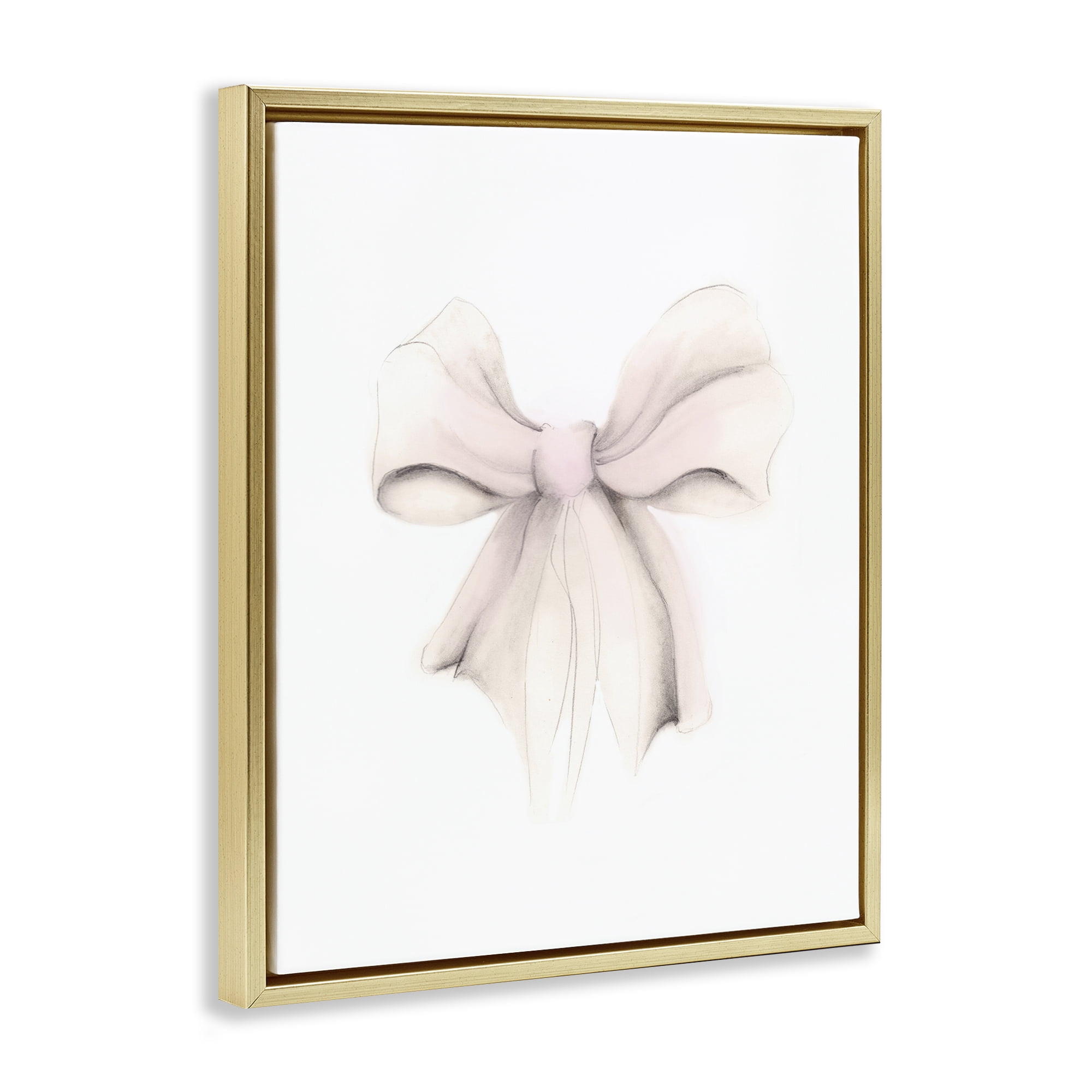 Stupell Industries Soft Pale Ribbon Beauty & Fashion Painting Gold Floater Framed Art Print Wall Art, 25 x 31