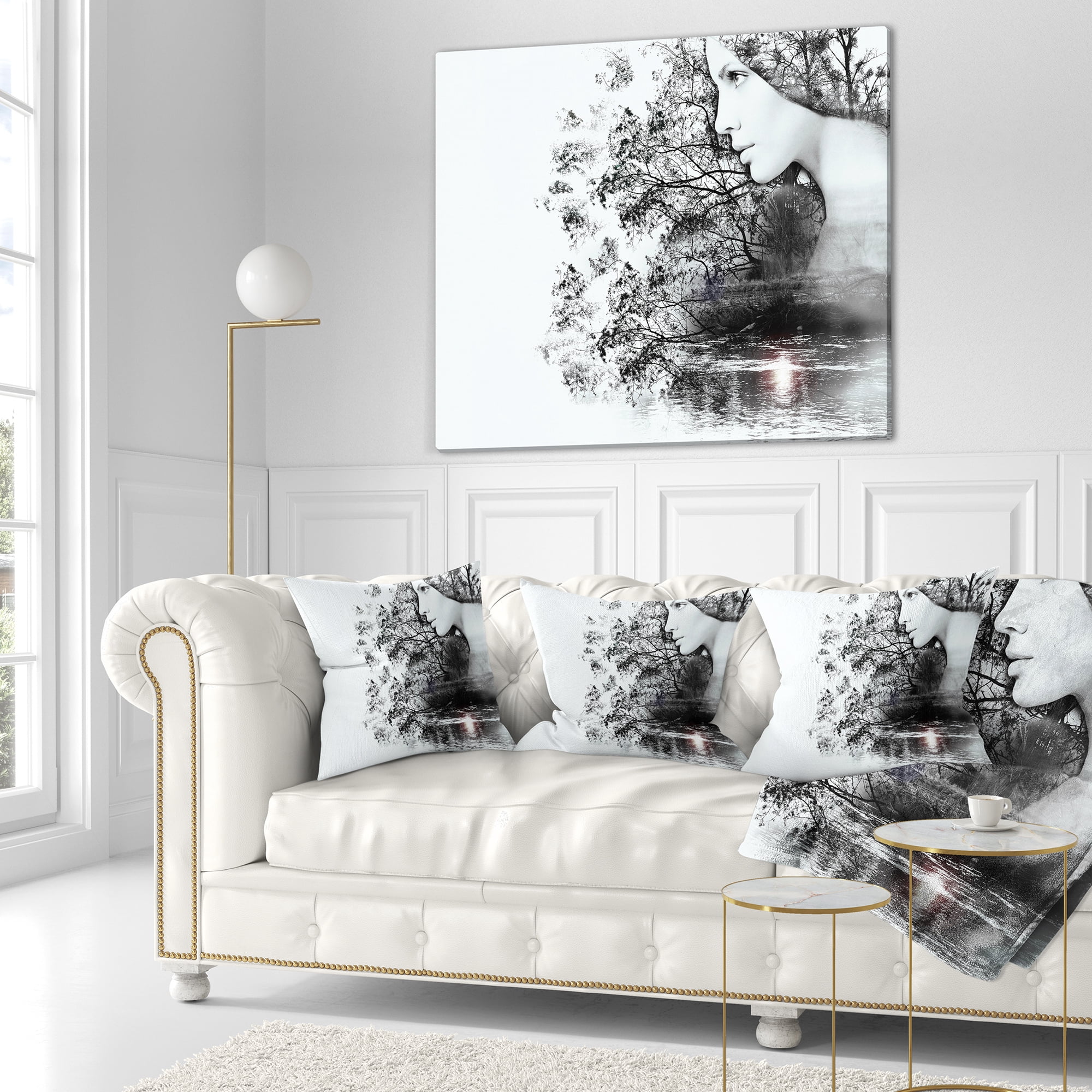 Designart Woman and Beauty of Nature - Landscape Printed Throw Pillow - 18x18