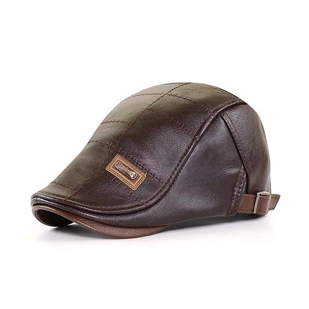 Boina Vintage para hombre, gorra plana de cuero, cálido Otoño Invierno, sombreros de tamaño ajustable para hombre, gorras de boina con visera para hombres de mediana edad Gao Jinjia LED
