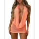 thumbnail image 2 of Vestido de Punto Sin Espalda para Mujer, Minivestido con Escote en V Profundo y Lazo, Ropa de Club de Verano, Vestido Ajustado Y2K. Naranja Rojo M, 2 of 9