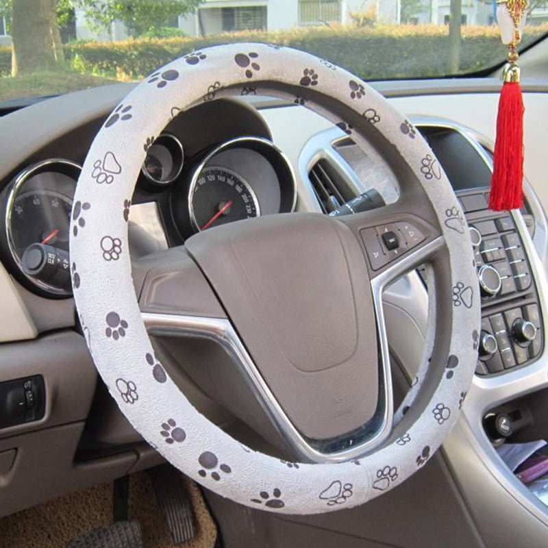 Coloranimal Cute Cartoon Paw Car Steering Wheel Cover Neoprene Puppy Dog Cat Printed Car Wheel Wrap Pads Universal 15 Inch Fit Anti-Slip Sweat-Absorbent Washable All Weather