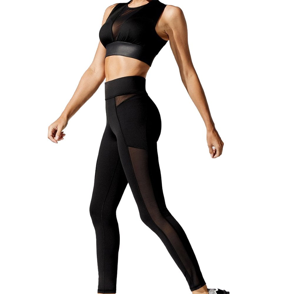Leggings For Women Side Mesh Sports Elastic Yoga Perspective Pants S XL
