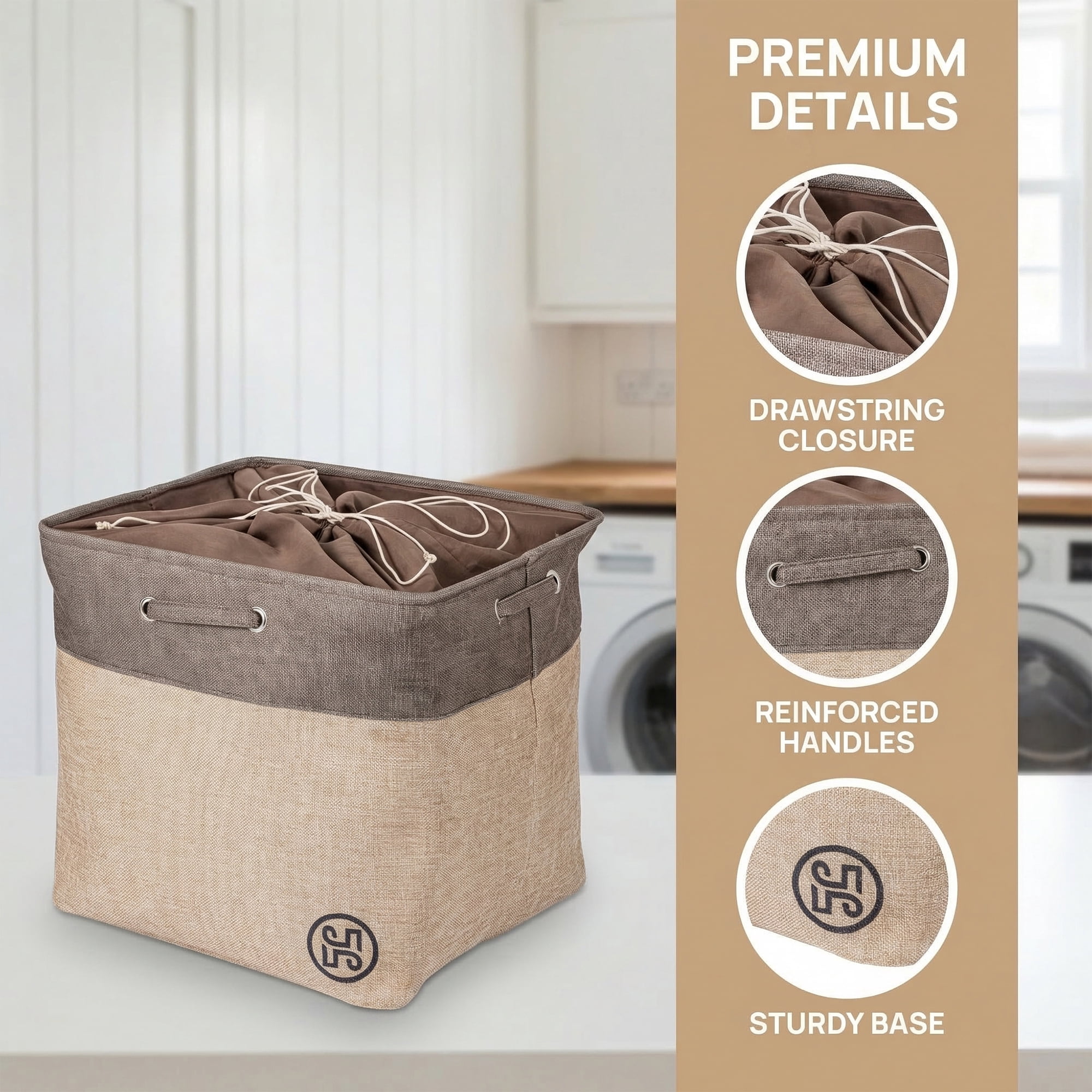 Unique Bargains Fabric Storage Bin with Handles Coffee 17.3*15.7*16.5in