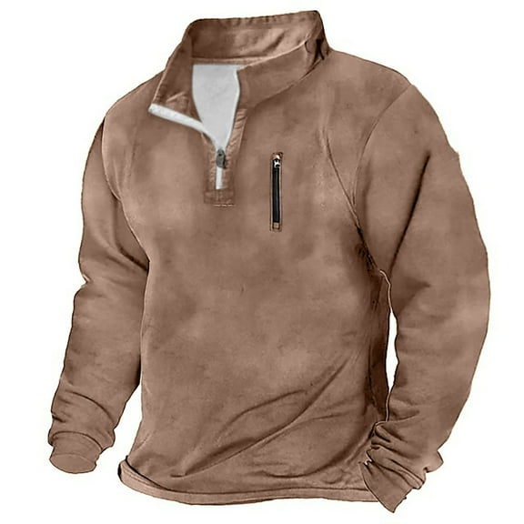 Long Sleeve Sweatshirts for Men with Zipper Stand Collared Golf Shirts Mens Casual Solid Color Pullover Vintage Office Work Sweatshirt Tops