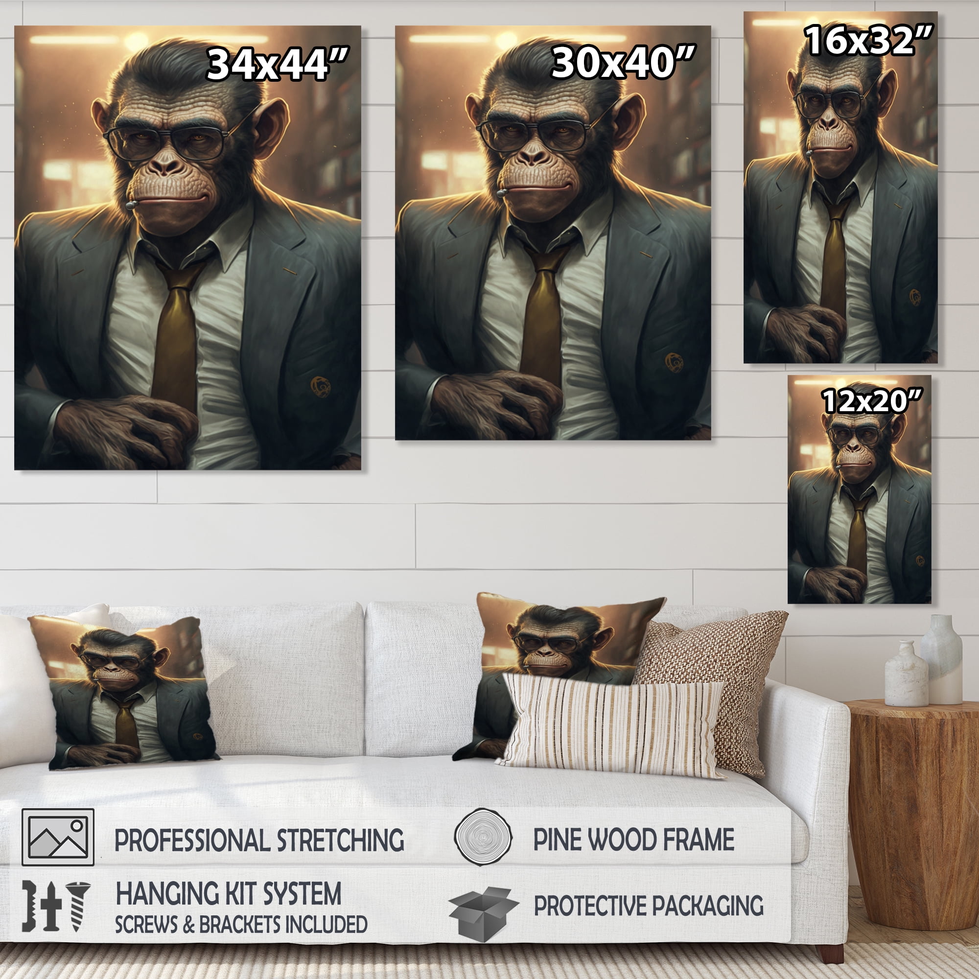 Designart Mafia Monkey Canvas Wall Art