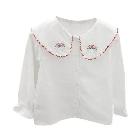 

Girl s Lace Embroidered Turn Down Collar Long Sleeved Cotton Casual Shirt Cute Clothes Leisure Skin-Friendly T Shirts for Boys Baby Girl Clothes