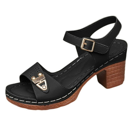 

ZAROYEAX Women s Large Size High Heeled Sandals Outer Wear Fashion Casual Thick Bottom Sandals Female