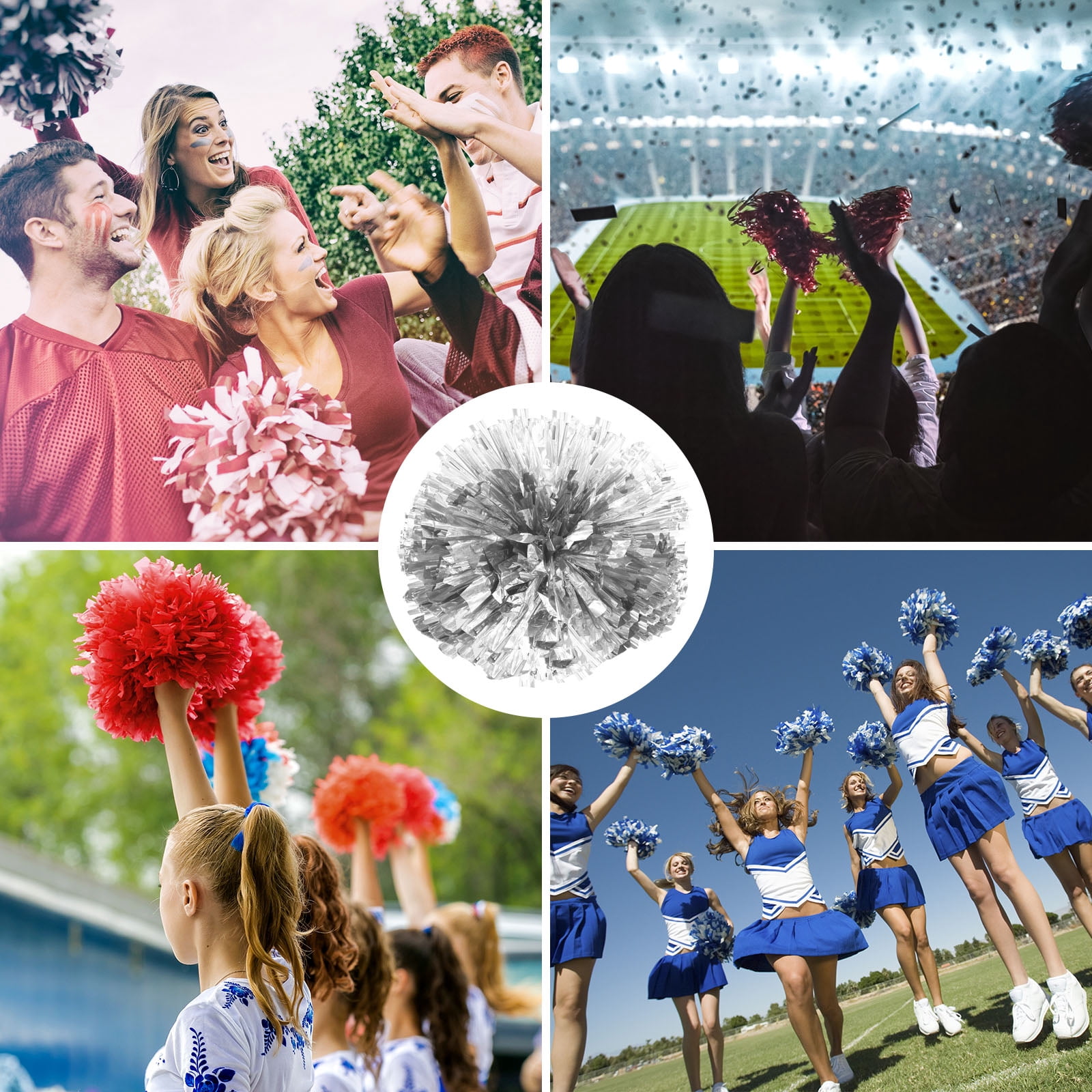 Pompons Cheerleading 2 Pièces - Métallique, Diamètre 32 Cm, Pour Danse Et Compétition