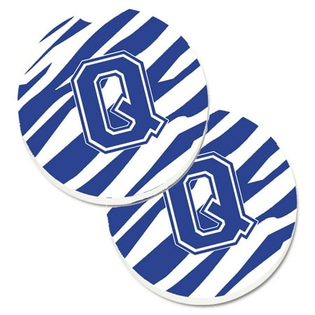 

Caroline s Treasures CJ1034-QCARC Monogram Initial Q Tiger Stripe Blue and White Set of 2 Cup Holder Car Coasters