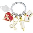 thumbnail image 1 of Llavero de enfermera, novedad blanca, estetoscopio, jeringa, corazón de amor, llavero de Metal, colgante para regalos de médico y enfermera, 1 of 5