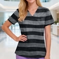 thumbnail image 2 of OIOLOYJM Scrub Tops Women Medical V-Neck Short Sleeve Striped Tops Cotton Work T-Shirts Durable Pullover with 3 Pockets Black 3XL, 2 of 4