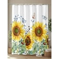 thumbnail image 4 of Yellow Farmhouse Sunflower Shower Curtain, Country Butterfly Leaf Bathroom Decor Curtains Set with Hooks, White Waterproof Fabric Home Accessories， 60 X 72 Inch Long, 4 of 6