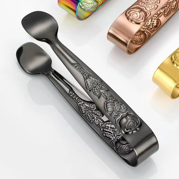 HAMPPLIES Mini Ice Tongs 2Pcs Compact Design for Parties and Weddings Black Stainless Steel