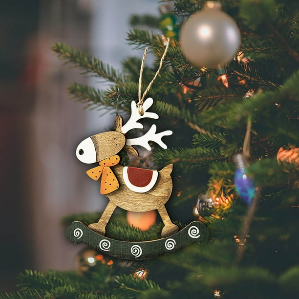 pstuiky Adorno navideño de madera con forma de árbol de Navidad, estilo vintage pintado.