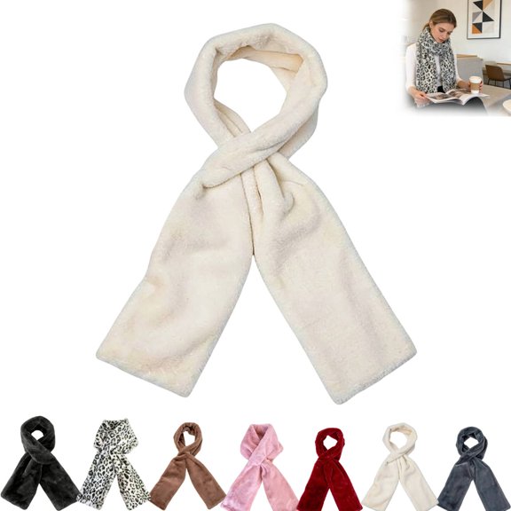 Huankd Women's Pocket Scarf Faux Fur Pull Through Cozy Scarf with Hidden Zipper Winter Fuzzy Neck Warmer Hands Free Storage Phone White One Size