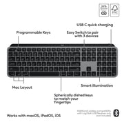 Logitech MX Keys S for Mac, Wireless Keyboard, Fluid, Precise Laptop-Like Typing, Programmable Keys, Backlit, Bluetooth
