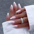 thumbnail image 1 of Punta francesa FJSMtoPL de Press On Nails con diseño cromado y almendra, 1 of 7