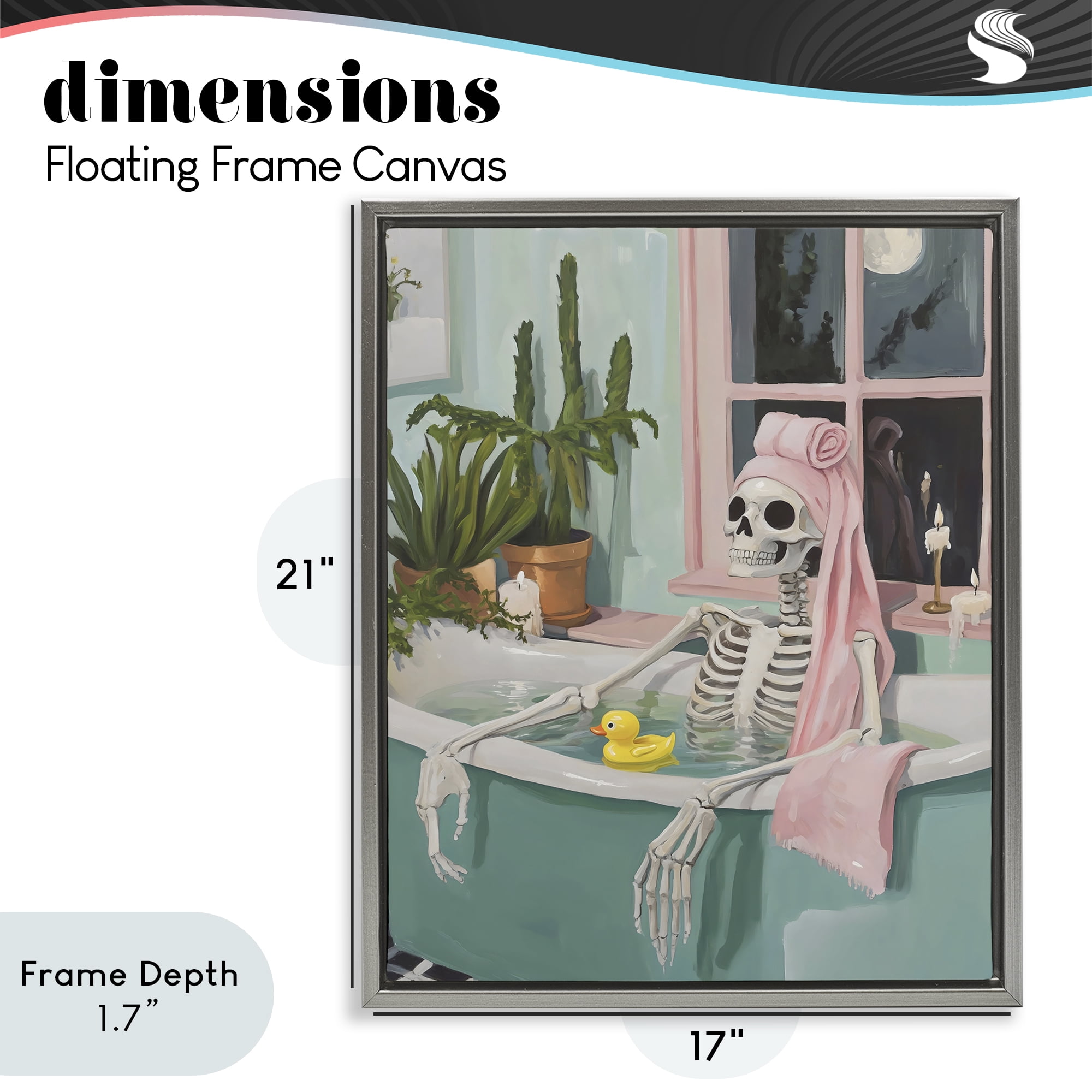 Stupell Industries Midnight Soak Skeleton Gray Framed Floater Canvas Wall Art, design by The Prints Vibe