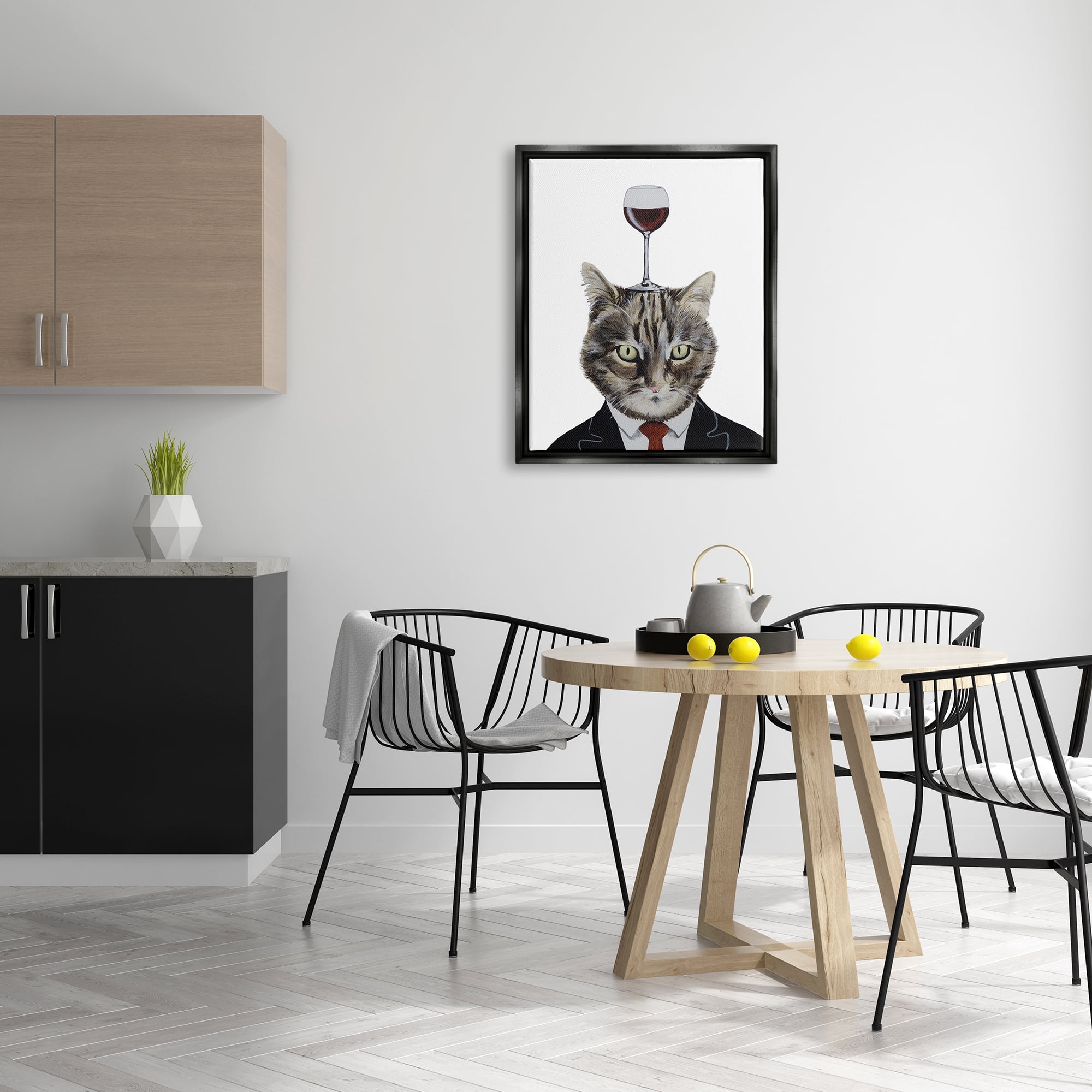 Stupell Industries Cat In Suit Wine Glass Animals & Insects Painting Black Floater Framed Art Print Wall Art