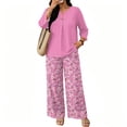 thumbnail image 5 of Womens Two Piece Sets Summer Spring Travel Vacation Outfits Short Sleeve Tops Wide Leg Pants Lounge Sets, 5 of 6