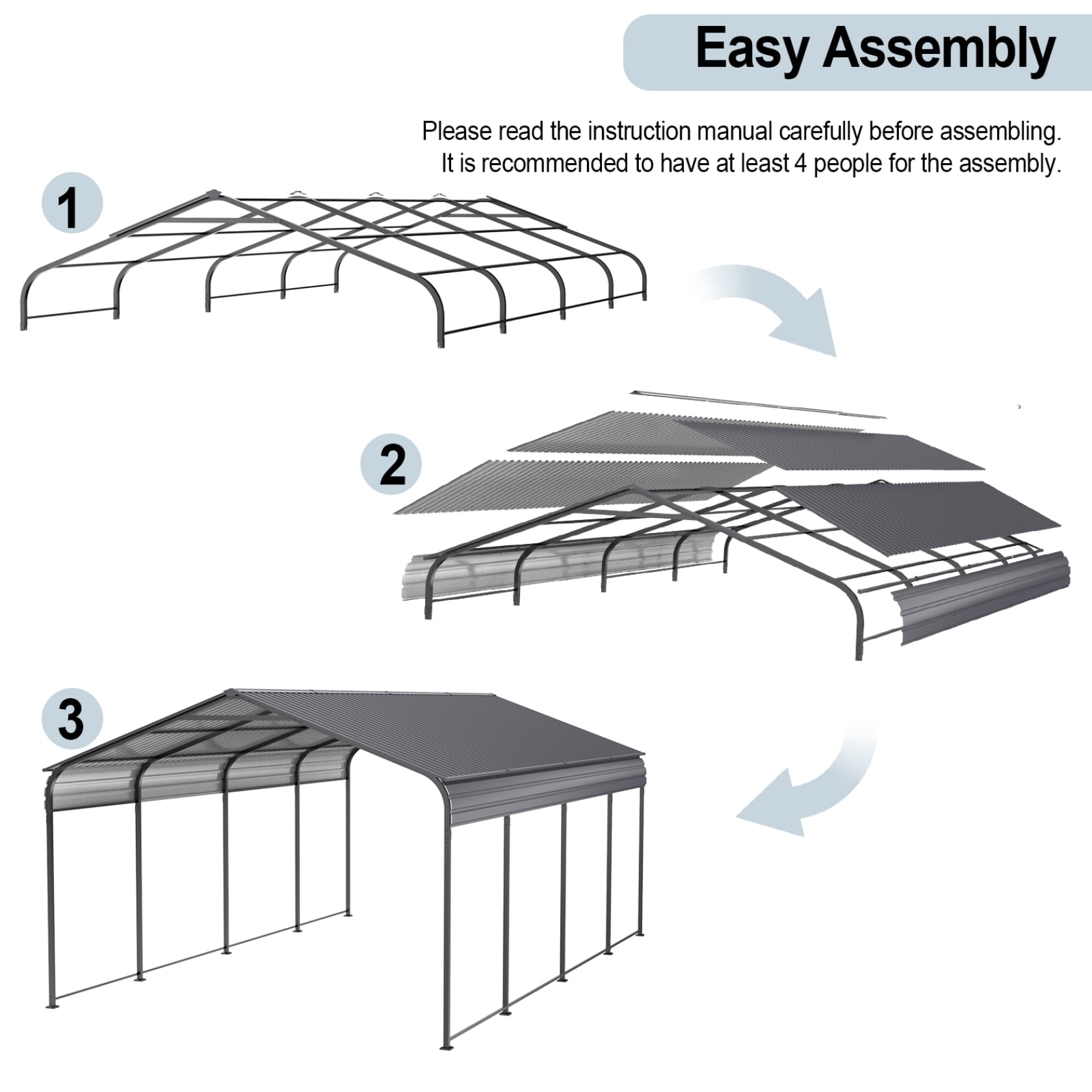 Miekor Metal Carport 12 ×20 FT Heavy Duty with Galvanized Steel Roof, Metal Garage Canopy with Galvanized Steel Roof & Frame, Car Tent Outdoor Storage Shed for Car, Boats and Truck, Gray 63829
