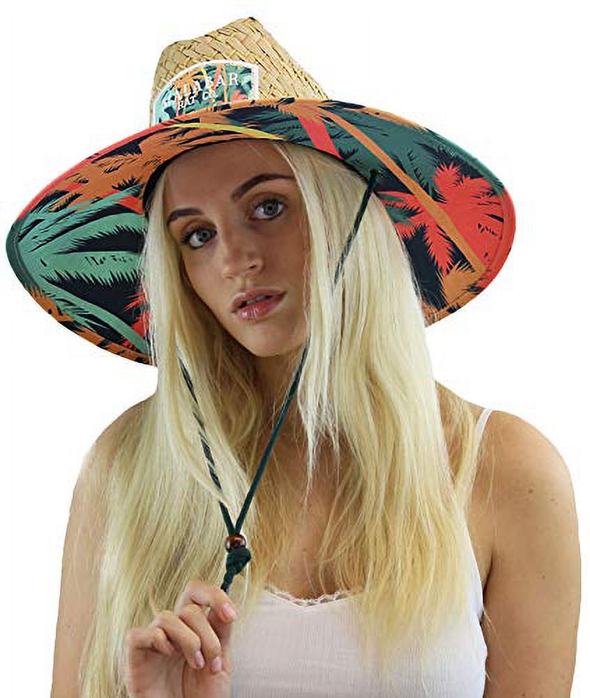 Woman's Sun Hat, Palm Trees Straw Hat with Fabric Pattern Print Lifeguard Hat, Beach, Ocean, Pool, Walking, and Outdoor, Summer Hat, Fits All, Malabar Hat Co - image 4 of 6
