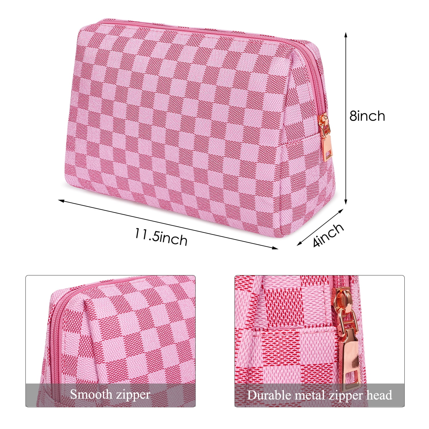 Carson Checkered Cosmetic Bag- Pink – POSH NOVA