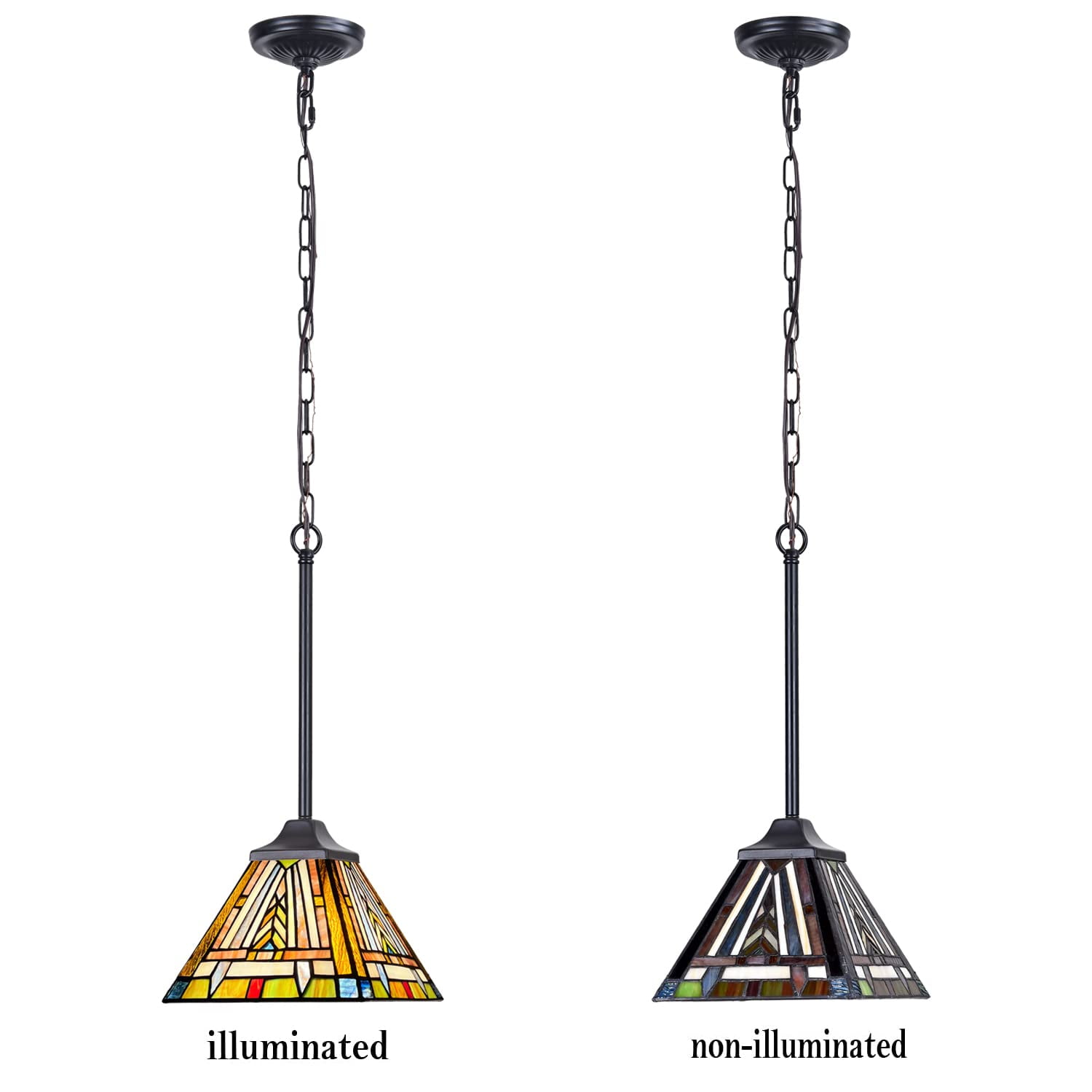 Tiffany 8'' Mini Pendant Light Fixtures Hanging Lamp 1 Light Mission Style Stained Glass Lamp Hanging Lights