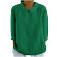 thumbnail image 2 of AherBiu Chemises en Lin pour Femmes Manches 3/4 Col à Revers Style Rétro Hauts Décontractés Amples Mode Automne 2024 Blouses, 2 of 5