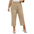 thumbnail image 1 of Chbgutlmr Womens Pants Button Elastic High Waist Plus Size Loose Lightweight Cropped Trousers with Pockets, 1 of 7