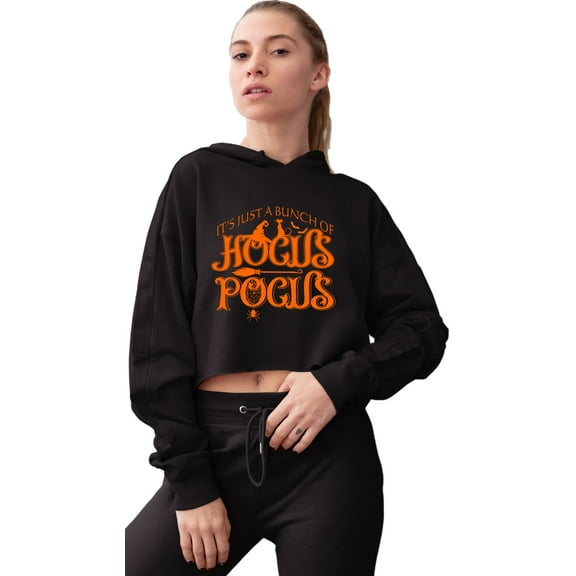 Go All Out It's Just A Bunch Of Hocus Pocus Halloween Cropped Hooded Sweatshirt Women